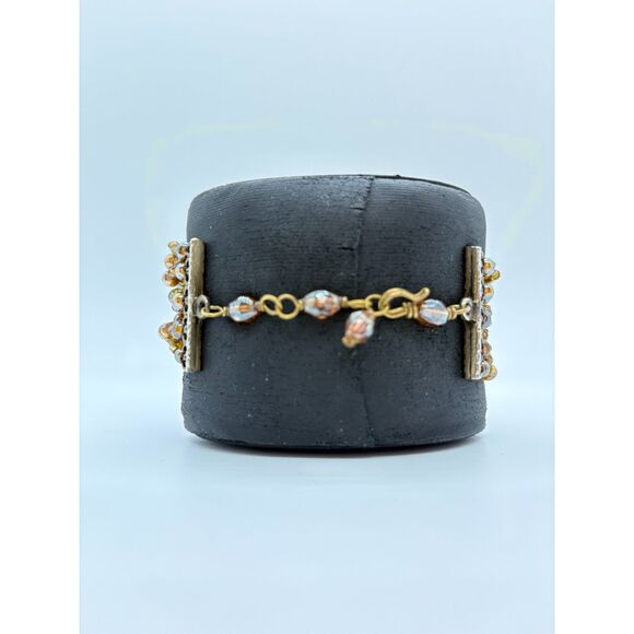 Boho Brown & Gold Plaited Glass Bead Flex Cuff Bracelet – Adjustable Clasp - Picture 3 of 3